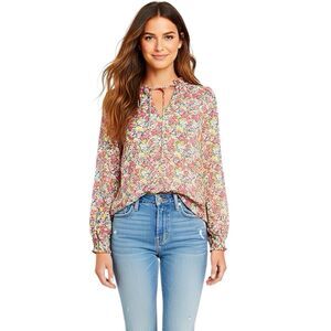 Gap Womens Blouse Sz Small Semi Sheer Ruffle Floral Boho Bohemian Romantic Retro